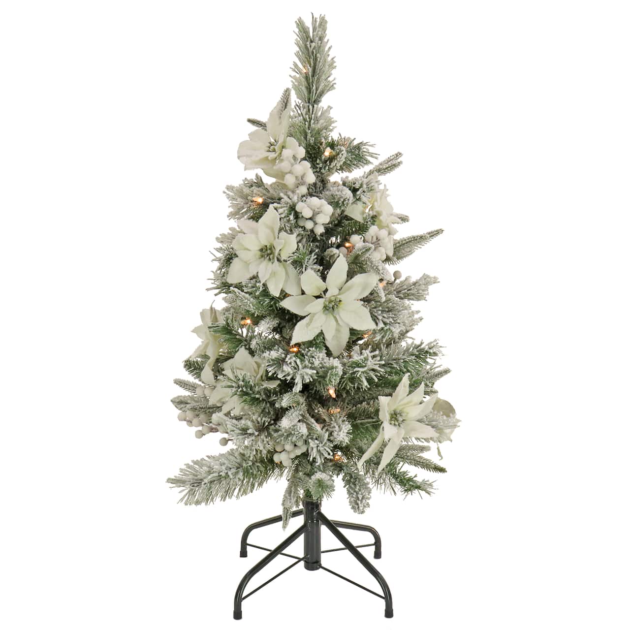 3ft. Pre-Lit Frosted Colonial Poinsettia Artificial Christmas Tree, Clear Lights
